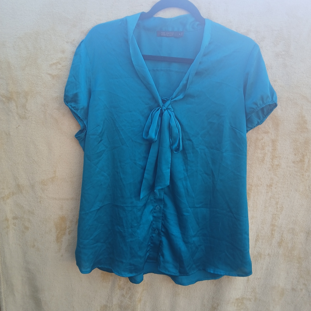 The Limited Teal Tie-Front Blouse